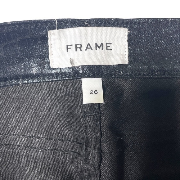 Frame Le High Crop Skinny Coated Croc-Embossed Jeans, Black, Size 26 - Picture 5 of 9